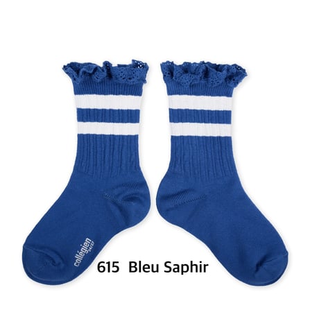 【collegien】8471  Nicole- Ribbed Varsity Crew Socks with Lace Trim