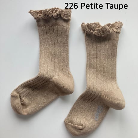 【Collegien】6062  Victorine - Glitter Ribbed Crew Socks with Lace Trim