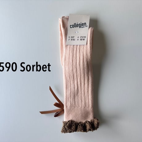 【Collégien】2986 Domitille - Ribbed Knee-high Socks with Lace and Bow