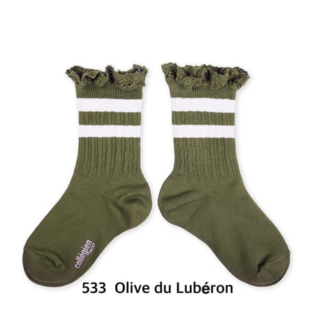 【collegien】8471  Nicole- Ribbed Varsity Crew Socks with Lace Trim