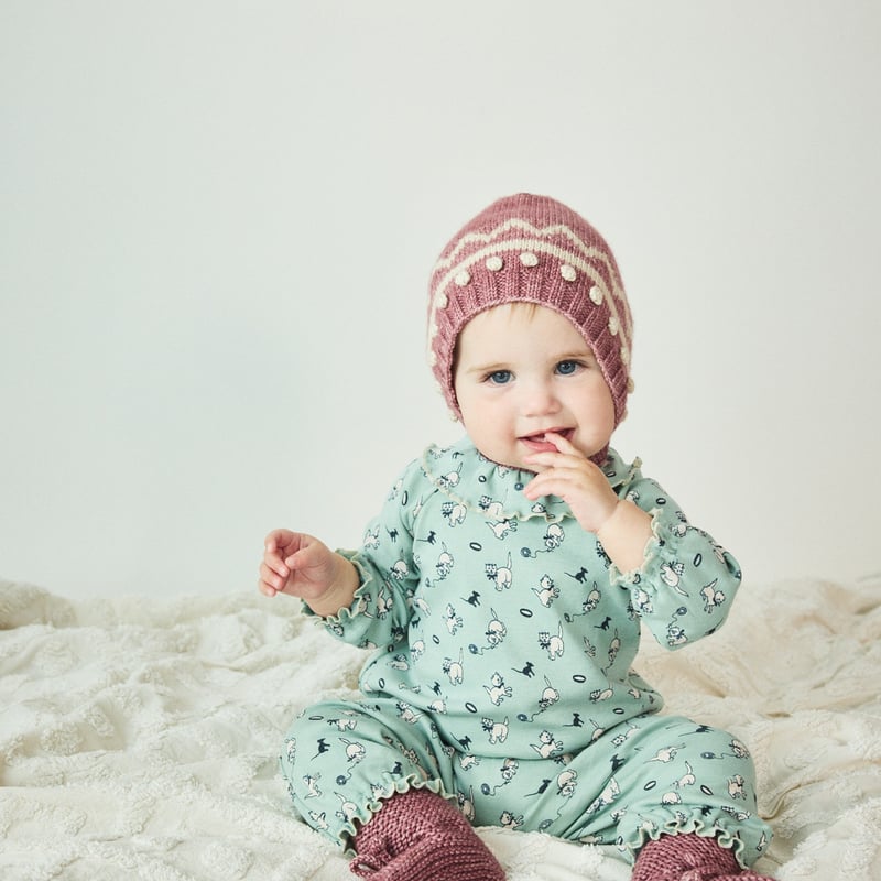 mIsha and puff ロンパース&ボンネット Misha&Puff】Baby Zig Zag Bonnet (Antique Rose)