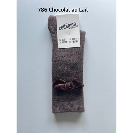 【 Collegien 】Isaure - Pointelle Merino Knee-high Socks with Velvet Bow