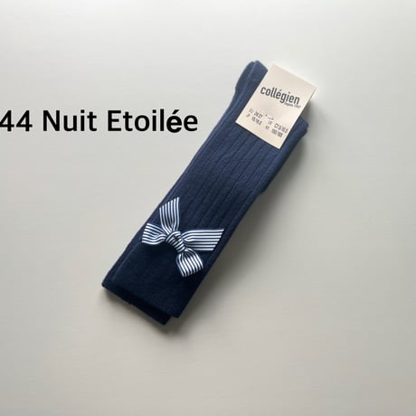 【 Collegien 】2981 Marinette - Ribbed Knee-high Socks with Striped Bow