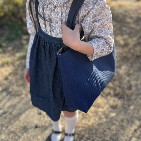 【mik+】School bag - Navy × Plaid