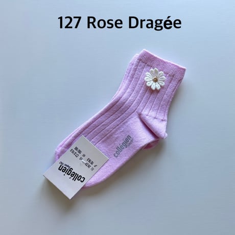 【Collégien】3480 Bérénice Ribbed Ankle Socks with Daisy