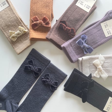 【 Collegien 】Isaure - Pointelle Merino Knee-high Socks with Velvet Bow
