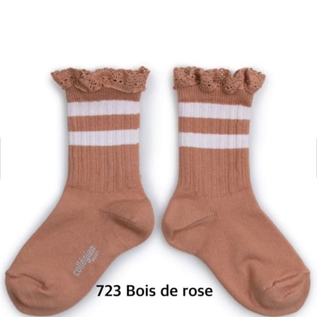 【collegien】8471  Nicole- Ribbed Varsity Crew Socks with Lace Trim