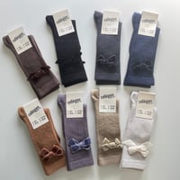【 Collegien 】Isaure - Pointelle Merino Knee-high Socks with Velvet Bow