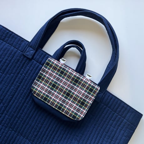 【mik+】School bag - Navy × Plaid