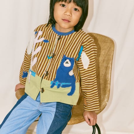 【Misha&Puff】 CATSCAPE APPLIQUE CARDIGAN (COLA PAINTERLY STRIPE)