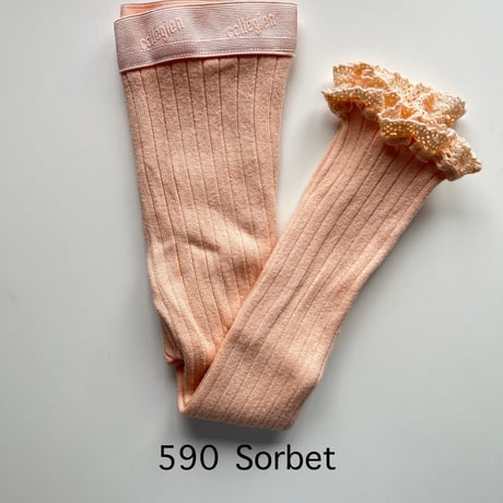 【 Collegien 】5981  Aliénor - Lace-trim Ribbed Footless Tights