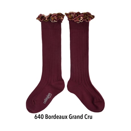 【 Collegien 】2967 Eglantine -  Embroidered Ruffle Ribbed Knee-high Socks