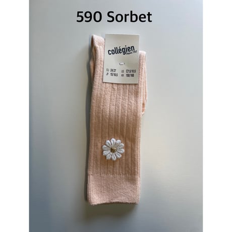 【Collegien】2980 Valentine - Ribbed Knee-high Socks with Daisy