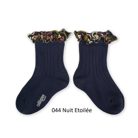 【 Collegien 】3467 Anémone - Embroidered Ruffle Ribbed Ankle Socks