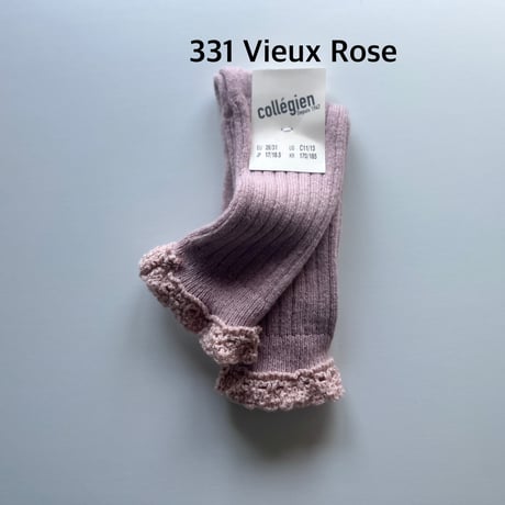 【 Collegien 】4952 Hermine - Wool & Cashmere Ribbed Crew Socks with Ruffle