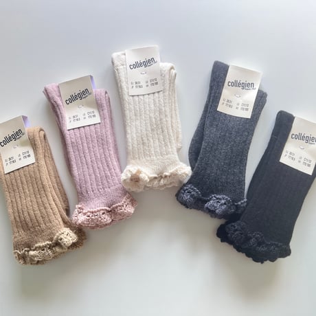 【 Collegien 】4952 Hermine - Wool & Cashmere Ribbed Crew Socks with Ruffle