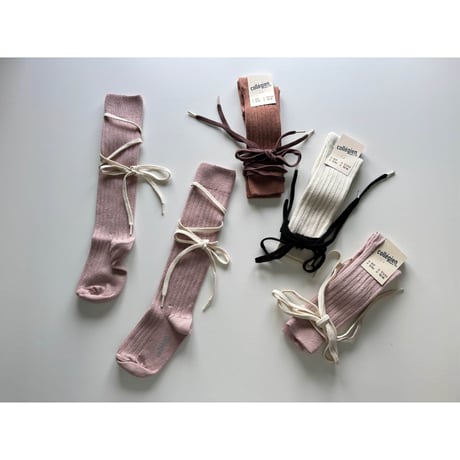 【Collégien】 2990 Anastasie- Lace-up Ribbed Knee-high Socks