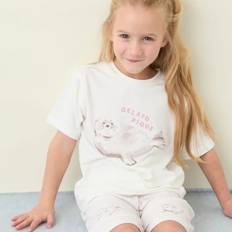 【 gelato pique 】 PKCT262452 KIDS冷感ｼｰｱﾆﾏﾙ柄ﾜﾝﾎﾟｲﾝﾄT PNK（size 90~120）