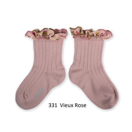 【 Collegien 】3467 Anémone - Embroidered Ruffle Ribbed Ankle Socks