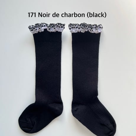 アウトレット【 Collegien × mik&co  special édition】2550  Dot  Embroidered Ruffle Ribbed Knee-high Socks