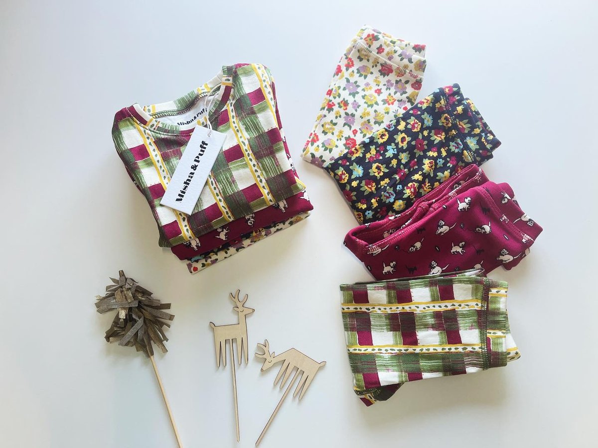 パジャマ・バスローブ misha&puff pajama set 5Y Misha and Puff Pajama Set - Leaf Watercolor Plaid - LILY