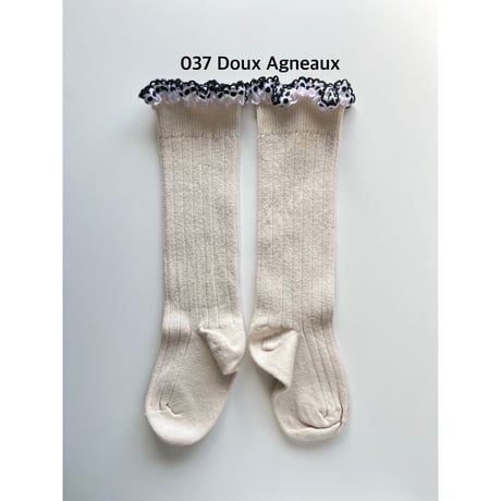 アウトレット【 Collegien × mik&co  special édition】2550  Dot  Embroidered Ruffle Ribbed Knee-high Socks