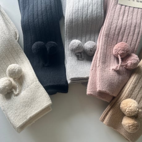 【 Collegien 】2983 Diane - Ribbed Knee-high Socks with pompoms