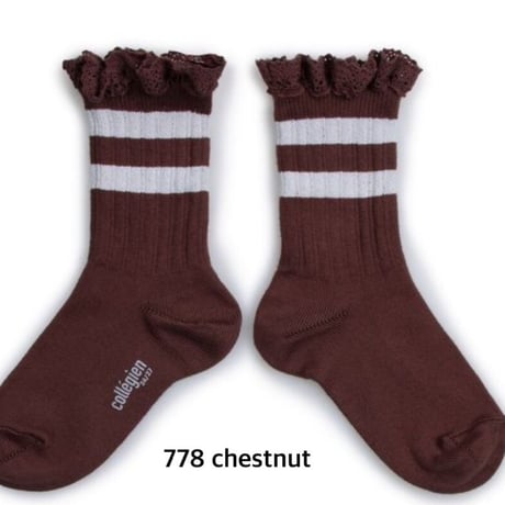 【collegien】8471  Nicole- Ribbed Varsity Crew Socks with Lace Trim