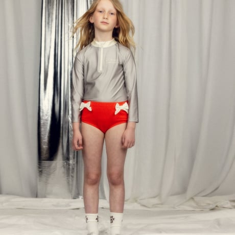 【 MINI RODINI 】High waisted bow swim pants - Red