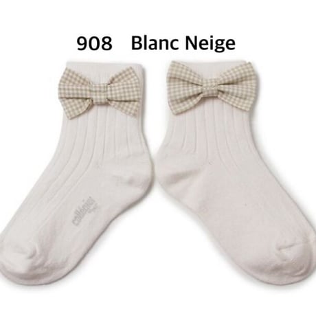 【 Collegien 】3462 Colette -  Ribbed ankle Socks with Gingham bow