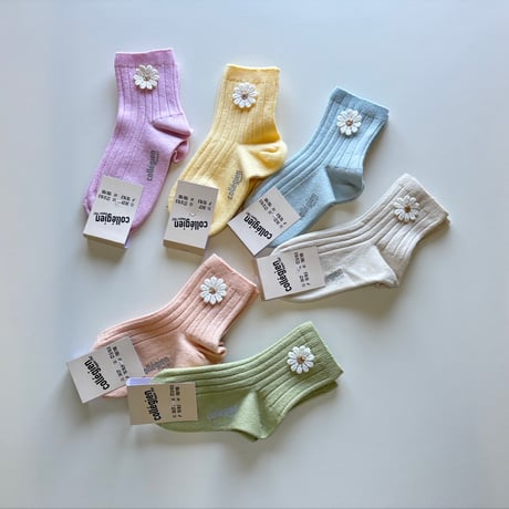 【Collégien】3480 Bérénice Ribbed Ankle Socks with Daisy
