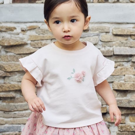 【 Jamie kay 】 JKCT262904 ﾌﾗﾜｰPTﾁｭｰﾙﾓﾁｰﾌTｼｬﾂ PNK（size 90~120）
