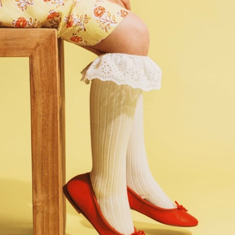 【Collégien 】2985 Sixtine - Ribbed Knee-high Socks with Broderie Anglaise