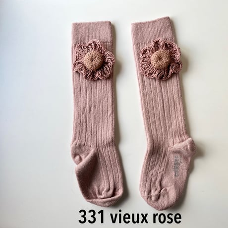 アウトレット【Collegien】2968 Fleur - Ribbed Knee-high socks with Hand-Crocheted Flower