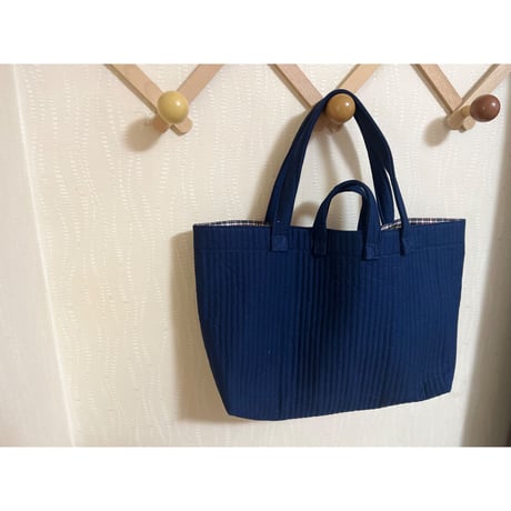 【mik+】School bag - Navy × Plaid