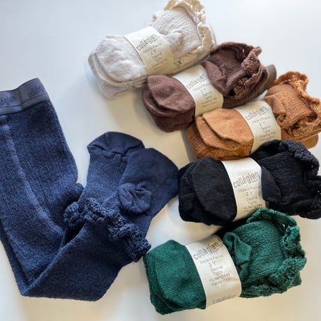 【Collegien】6103 Daphné-  Pointelle Merino Wool Tights with Merino Lace