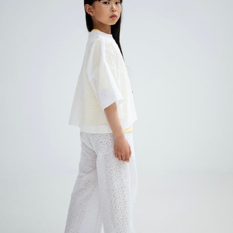Drop2【Repose AMS】 straight pant-crips white embroidery anglais
