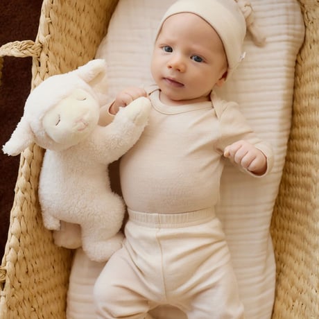 【 Jamie kay 】 JBLG259038  MERINO KIDSプレミアムギフト4点セット＜ボディスーツ&ビーニー&ソックス&Penelope30cm＞  BEG
