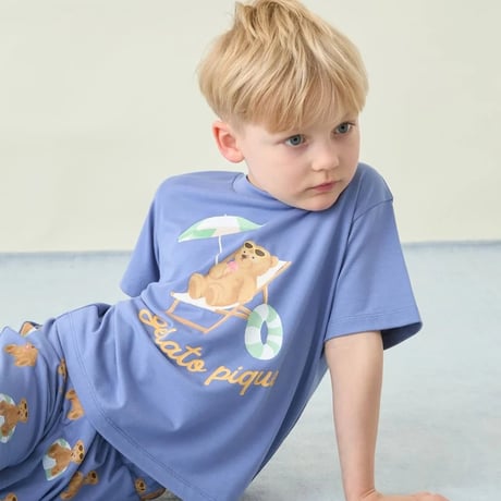 【 gelato pique 】 PKCT262445 KIDSｻﾏｰﾍﾞｱ柄ﾜﾝﾎﾟｲﾝﾄTｼｬﾂ NVY（size 90~120）