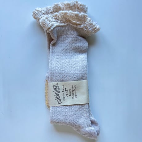 【 collegien 】5555 Adeline - Pointelle Merino  Knee-high Socks with lace