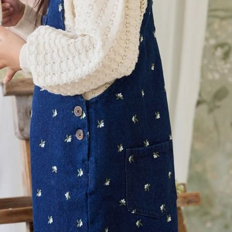 【 Jamie kay 】 JKFO262018 刺繍ﾃﾞﾆﾑｵｰﾊﾞｰｵｰﾙLisa Indigo  NVY（size 90~120）