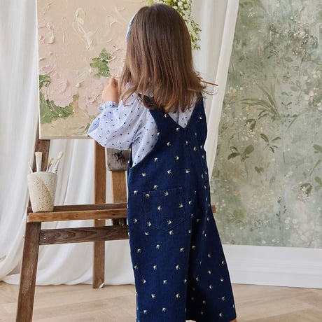 【 Jamie kay 】 JKFO262018 刺繍ﾃﾞﾆﾑｵｰﾊﾞｰｵｰﾙLisa Indigo  NVY（size 90~120）