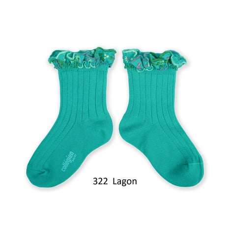 【 Collegien 】3467 Anémone - Embroidered Ruffle Ribbed Ankle Socks
