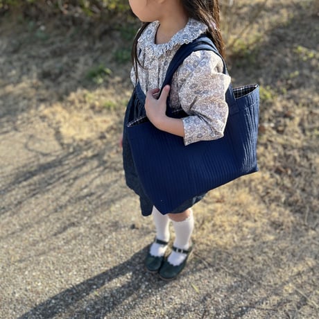 【mik+】School bag - Navy × Plaid
