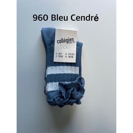 【collegien】8471  Nicole- Ribbed Varsity Crew Socks with Lace Trim