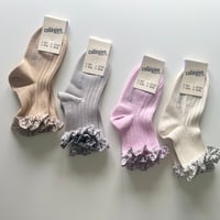【 Collegien 】3484 Léa- Ribbed Ankle Socks with Leopard Hearts Ruffle