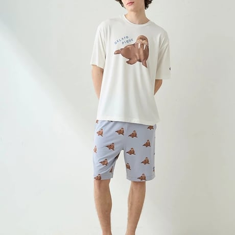 【 gelato pique 】 PMCT262281  HOMME接触冷感ｼｰｱﾆﾏﾙ柄ﾜﾝﾎﾟｲﾝﾄT BLU（メンズsize M, L）