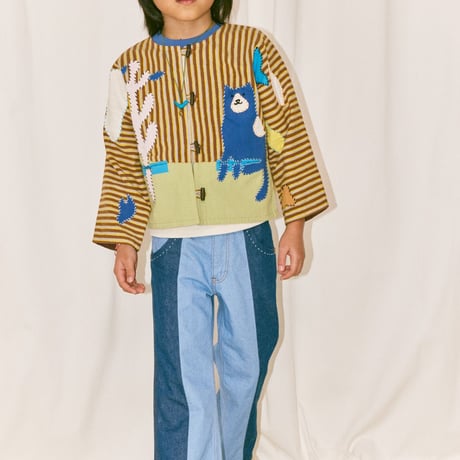 【Misha&Puff】 CATSCAPE APPLIQUE CARDIGAN (COLA PAINTERLY STRIPE)