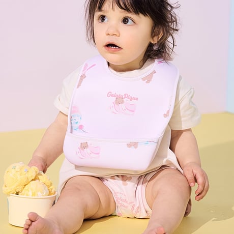 【 gelato pique 】アイスクリームベア柄お食事スタイ　CRMクリーム/PNKピンク