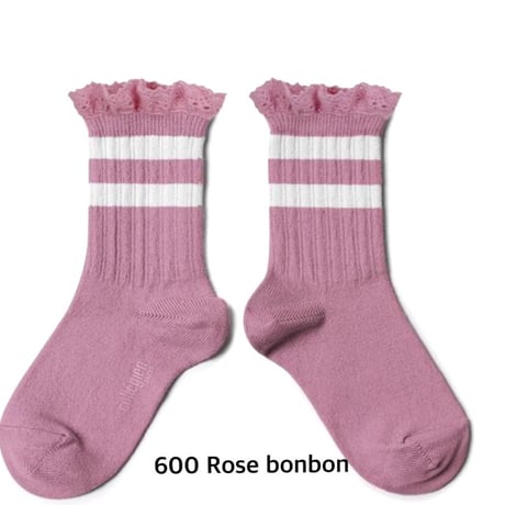 【collegien】8471  Nicole- Ribbed Varsity Crew Socks with Lace Trim